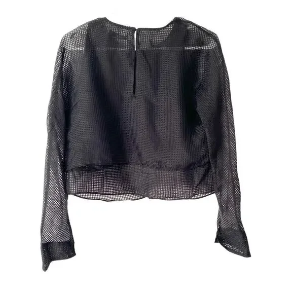 MNG Mango Black Sheer Mesh Net Layered Blouse NWTS Size large - Picture 5 of 7